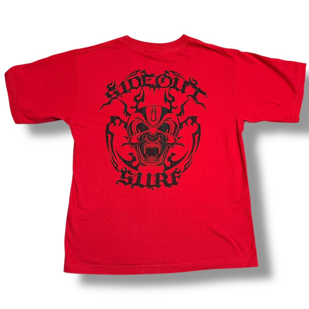 Vintage 90s Y2k Sideout Surf Red Double Sided Tribal Skull Graphic T Shirt Sz S